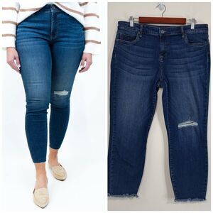 Kut From The Kloth Donna Crop Skinny Jeans Size 14 Blue Dark Wash Raw Hem